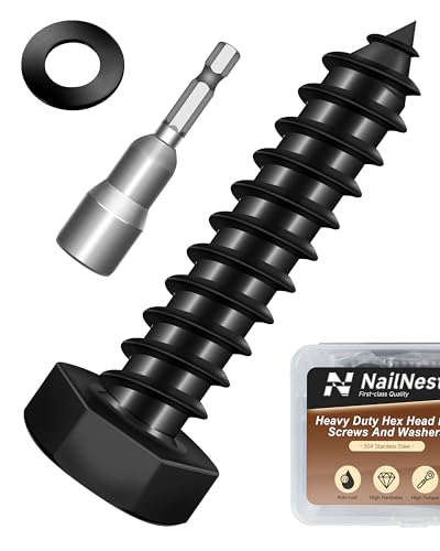 (1Box) 5/16" x 1-1/2" Hex Head Lag Screws Bolts with Flat Washers, 15Sets Black 304 Stainless Steel 18-8 Heavy Duty 5/16 Lag Bolts for Wood with Hex Socket - size: 5/16" x 1-1/2", style: 1-Box