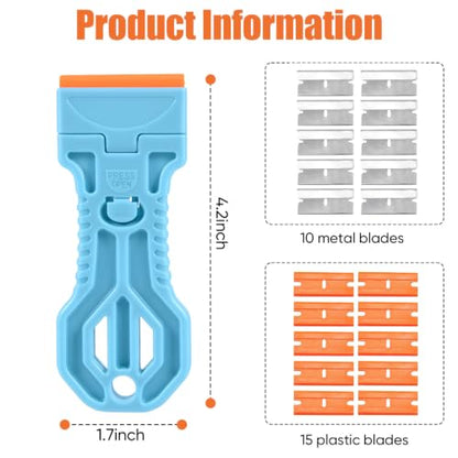 4 Pack Razor Blade Scraper, 25 Blades, Long Handle Scraper Tool (Blue) - color: Blue