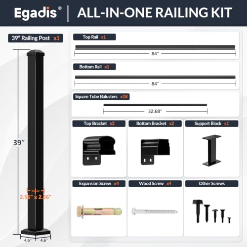 Egadis 1 Pack 36 in x 7 ft Modular Aluminum Porch and Deck Railing Kit - color: Level 7FT - 1Panel 1Post