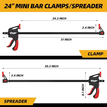 24" Bar Clamps for Woodworking, 2PCS 130lbs One-Handed Clamp/Spreader