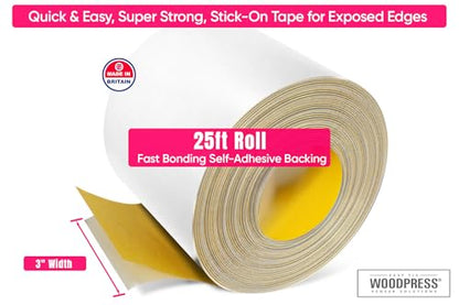 3" Matt White Peel & Stick Melamine Edge Banding, 25 ft - size: 3 inch