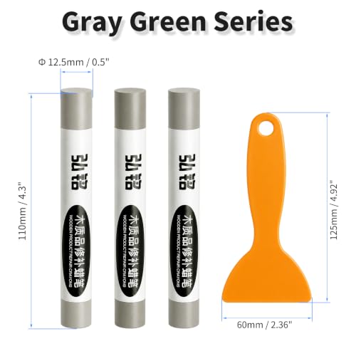 3 Colors Wood Filler Sticks, Gray Green Series, with Scraper - color: Gray Green Series