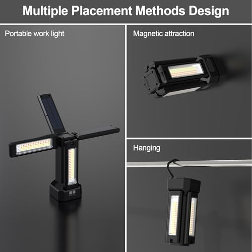 13200mAh Rechargeable Solar Work Light with Folding Stand and Carrying Bag, AODOO 8000 Lumen Stepless Dimmable , White/Warm/Nature White/RED(SOS) with Detachable Tripod (Black(No Tripod)) - color: Black(No Tripod)