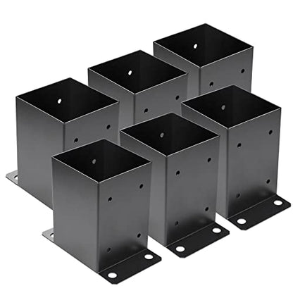 4 x 4 Post Base 6 PCS,Inner Size 3.6"x3.6"Deck Post Base,Heavy Duty Metal Black Powder Coated Post Brackets,for Pavilion Deck Railing Support Deck Base Plate, Support Bolt Down - size: 6 Pieces