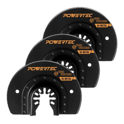 POWERTEC Oscillating Tool Blade 3pc Set – Bi-Metal Multitool Blades for Flush Cutting, Wood with Nails, and Remodeling Applications (14503) - size: Semi-Circular (Bi-Metal), 3PCs, style: Oscillating Tool Blades