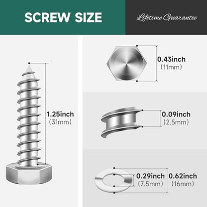 (20Sets) 1/4 20 Bolt, 1/4" x 1-1/4" Hex Head Lag Bolts, Heavy Duty Lag Screws with Washers, 304 Stainless Steel 18-8, 1/4 Bolt for Wood, Fully Threaded - size: 1/4" x 1-1/4"