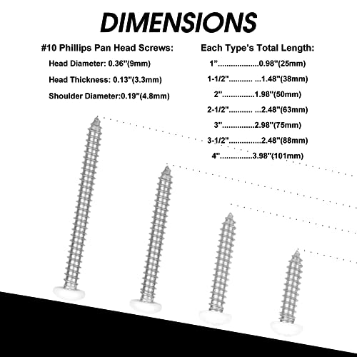 25PCS #10X4 Stainless Steel Phillips Pan Head Wood Screws,Stainless Steel 18-8 A2(304) Screw,Home Screw Kit by QISHENG - size: #10 x 4 inch