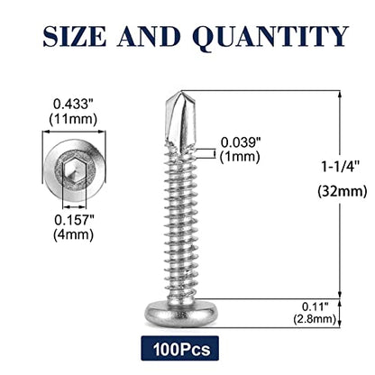12 x 1-1/4" Stainless Steel Flat Head Socket Cap Screws, 100Pcs, Allen Socket Drive, Self Tapping - size: #12 x 1-1/4"