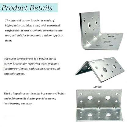 4 PCS Corner Brace, Reinforing Angle, Versatile Carbon Steel Corner Brackets, Heavy Duty Brace with Adjustable Slot Holes, 90 Degree Brackets for Wood Furniture Cabinet