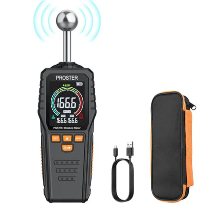 Proster Rechargeable Moisture Meter Pinless 40mm Depth 2.4" LCD 3-color Bar - color: Black+orange