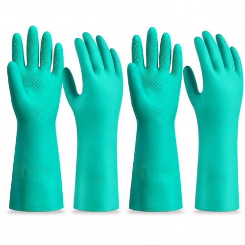 15 Mil Chemical Resistant Nitrile Gloves, Latex free Durable Cleaning Gloves, Resist Acid, Alkali, Solvent and Oil - color: 2 Pair-green, size: X-Large