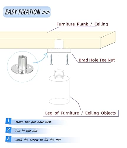 M12 Brad Hole Tee Nut with Screws (10 Set), Zinc Plated Carbon Steel Round Base Screw-in T-Nuts Furniture Hardware Flange Female Thread Insert Nuts for DIY Project - size: M12