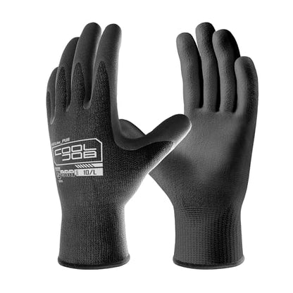 COOLJOB 12/60 Pairs Safety Work Gloves Pack Bulk with Grip PU Coating - color: Black, size: Large (Pack of 12)