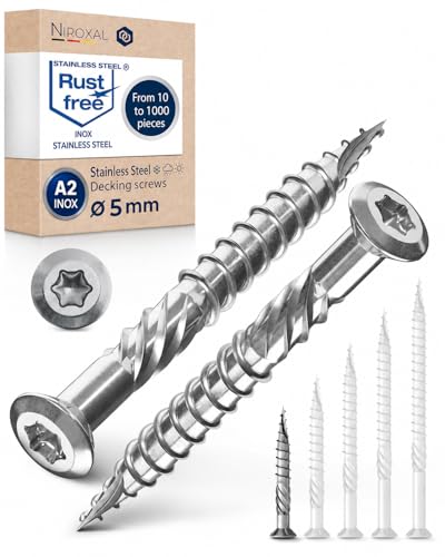 #10-1-5/8" | 50 Piece Deck Screws 5 x 40 mm | Perfect for 16 mm Panels | Hardened C1 Stainless Steel | Torx 25 | Exterior Rust Resistant Wood Screws - size: 40 mm ≈ 1.57 in