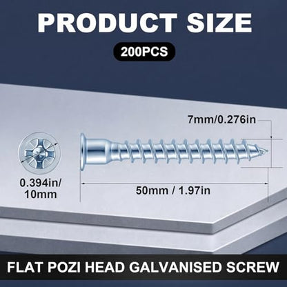 Blulu 200 Pcs 7 mm x 50 mm Confirmat Screws, Flat Head, Pointed Tail