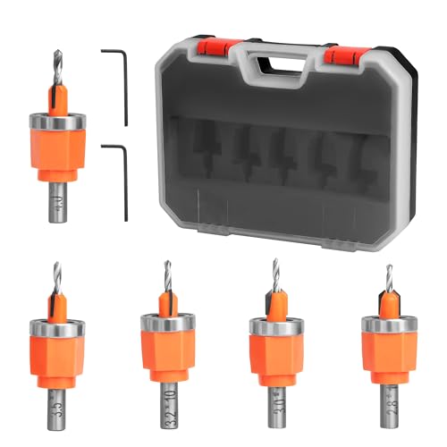 5-Piece Wood Countersink Drill Bit Set with Adjustable Depth Stops - style: Drill Bit