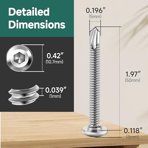 100Pcs 10 x 2 Sheet Metal Screws, Stainless Steel Flat Head Socket Cap Self Drilling Screw, Allen Socket Drive, Self Tapping Screws with Drill Bit - color: Silver, size: #10 x 2"