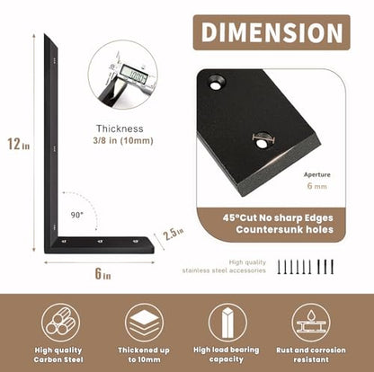 Countertop Support Bracket 12 Inch 4 Pack Countertop Bracket for Granite 3/8" Thick 12"x6"x2.5" Heavy Duty L Brackets Shelf Brackets Metal Corbels for Quartz/Granite/Wood/Concret/ Laminate Countertops - size: 12 Inch, style: black-4 pack