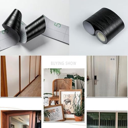 Black Wood Grain Repair Tape 3.15" x 32 feet Woods Grain Tape Self-Adhesive Wooden Tapes for Furniture Flooring Cabinets Doors Windows Handmade DIY (Black Wood Grain) - color: Black wood grain