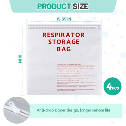 4 Pcs Respirator Storage Bag with Upgraded Zipper, 15.35" x 16"