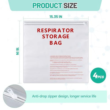 4 Pcs Respirator Storage Bag with Upgraded Zipper, 15.35" x 16"