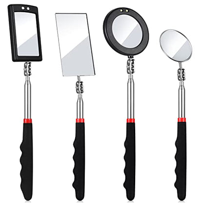 BBTO 4 Pcs LED Telescoping Inspection Mirror,Classic Style,Various Sizes - size: Various Sizes, style: Classic Style