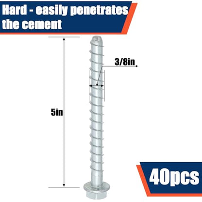 Tandefio 40 Pack 3/8 x 5 Concrete Anchors and Screw Kits Galvanized - size: 3/8" X 5"