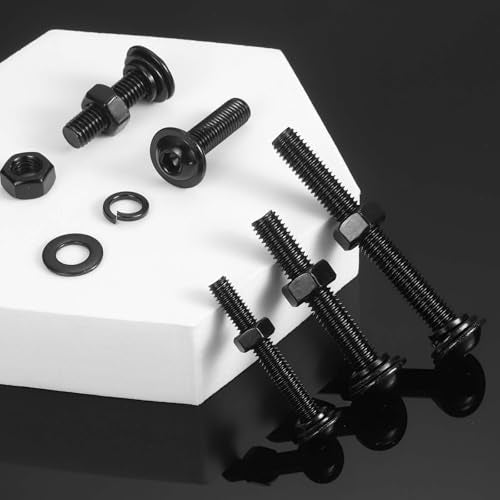 M METERXITY 10 Set M6 x 8mm Flanged Button Head Socket Cap Screws, Black 304 Stainless Steel 18-8 Hex Socket Head Screws Bolts, Nuts, Flat & Lock Washers for DIY, Furniture, Automotive - size: M6 x 8mm