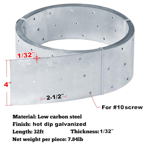 32ft Metal Strapping,4" Width Perforated Steel Coil Strap - size: Width:100mm(4")