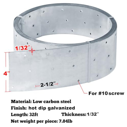 32ft Metal Strapping,4" Width Perforated Steel Coil Strap - size: Width:100mm(4")