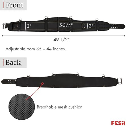 FESA Padded Leather Tool Belt with Back Support Have D-rings for Suspenders - color: Black