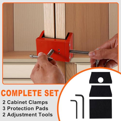 2PCS Cabinet Clamps Built-In Drill Aligner Cabinet Installation Tools with Pads and Alignment Plate, Cabinet Face Frame Alignment Tool