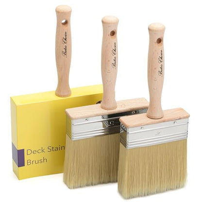 Bates- Deck Stain Brush Set, 4", 5", 6", 3 Pack, Wooden Handle Brushes