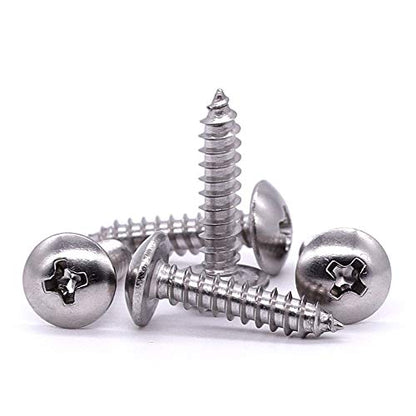 #6 x 5/8" Truss Head Wood Screw, Phillips Truss Head Self Tapping Sheet Metal Tek Screw, 18-8 Stainless Steel 304, Brgiht Finish, 100 PCS - size: #6 x 5/8"