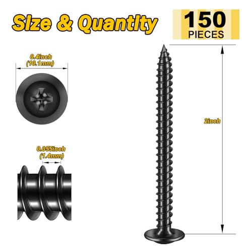 150Pcs #8 × 2" Black Screws for Wood, Phillips Truss Head Wood Screws, Quick Metal Self Tapping, Zinc Plated Steel, Truss Head Screws by Mywish - color: Black, size: #8×2"