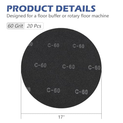 HUAALIUCHE 17" Sanding Screen Discs - Mesh Floor Sanding Screen - Black Silicon Carbide - for Wood Floors (30 Pack, 60 Grit) - size: 17 inch, style: #60-30 Pack