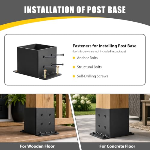 2 Pack 6x6 Post Bases Heavy Duty Brackets (Fits Actual 5.5"x5.5") - size: 6x6- 2pcs