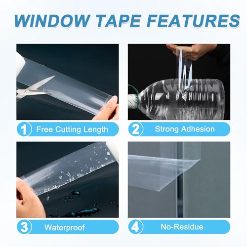 Window Sealing Tape Weather Stripping 3 Inch x 35 Yards Clear Window Insulation Draft Isolation Sealing Film Tape for Shower Glass Gaps Seal Windproof, Residue Free (3 Inch x 35 Yards) - style: 3 Inch x 35 Yards