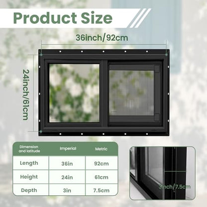 Vinyl Basement Window, Bathroom Sliding Window 36" x 24" Black - size: 36x24 IN