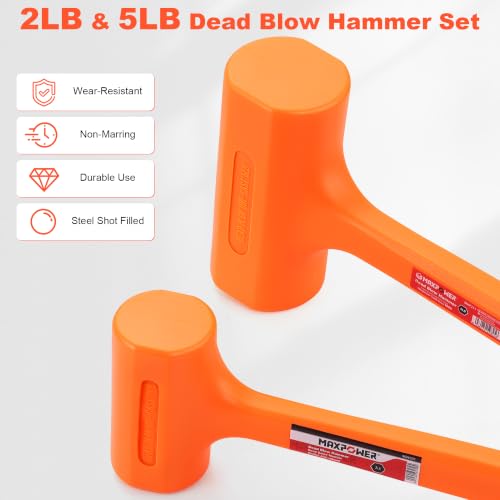 MAXPOWER 5 LB & 2 LB Dead Blow Hammer Set, Spark and Rebound Resistant - size: 5lb 2lb
