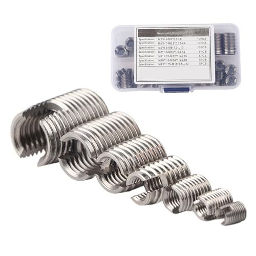 50 Pcs Threaded Inserts, Stainless Steel Inner Thread, self Tapping Insert Set with Storage Box, M3/M4/M5/M6/M8/M10/M12/M14/M16