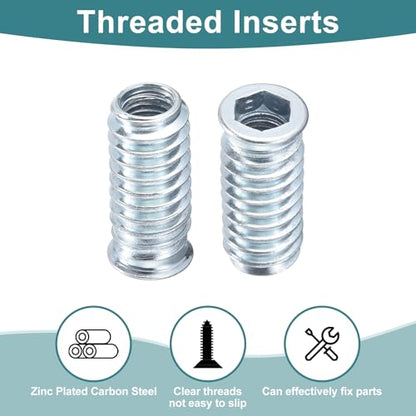 uxcell 20Pcs Threaded Inserts, M8-1.25x30 Zinc Plated Carbon Steel Hex Socket Drive Screw-in Nut Threaded Inserts for Wood Working Tool and Accessories - size: M8-1.25x30mm