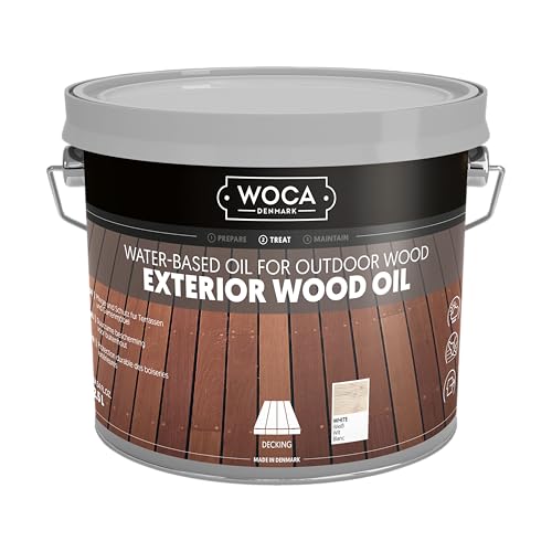 WOCA Denmark Exterior Wood Oil – White, 2.5L | Water-Based Penetrating Stain for Outdoor Decks, Fences, Siding & Furniture - color: White, size: 2.5L