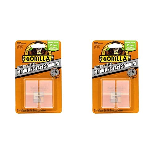 Gorilla Tough & Clear Double Sided Tape Squares, 24 1" Pre-Cut Mounting Squares, Clear, (Pack of 2)