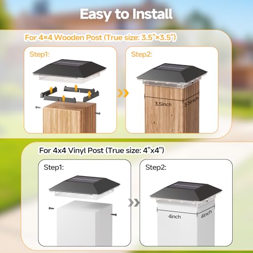 Mlambert 8 Pack 4x4 Solar Post Light, 3 Modes Wooden Vinyl Fence Cap, Black - color: Black, size: 8 Pack