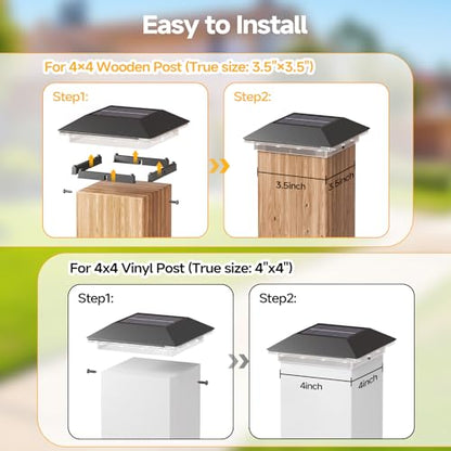 Mlambert 8 Pack 4x4 Solar Post Light, 3 Modes Wooden Vinyl Fence Cap, Black - color: Black, size: 8 Pack