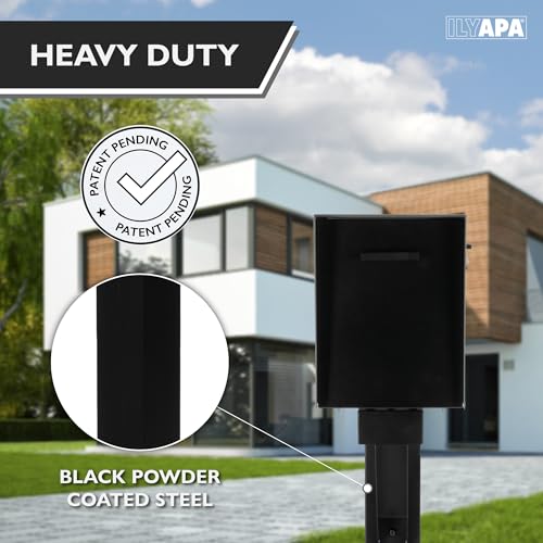 Ilyapa Mailbox Post Kit for Outside - 43x4x4 Sleeve, 2 Brackets - Black - color: Black