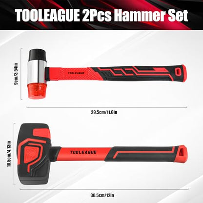 TOOLEAGUE 2Pcs Hammer Set,16oz Rubber Mallet&35mm Double-Faced Soft Mallet - size: 2pcs