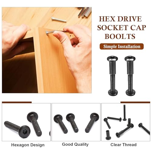M6x45mm Hex Drive Socket Cap Bolt, Black, 10 Pair (20 Piece) - color: Black, size: M6x45mm