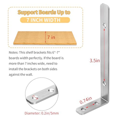 LSK 6PCS L Bracket, L 6"×H 2" Shelf Support Bracket, Max Load :42lb, Silver - color: Silver, size: 6x2 inch (light duty)